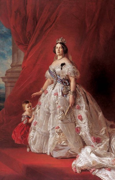Portret van Koningin Isabella II van Spanje en haar dochter Isabella door Franz Xaver Winterhalter
